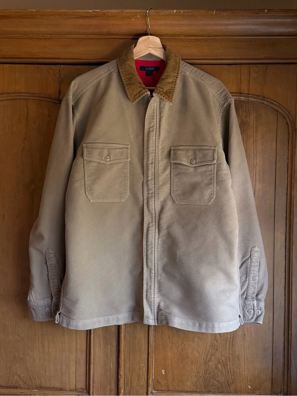 Vintage J. Crew Tan Canvas Field Jacket with Corduroy Collar